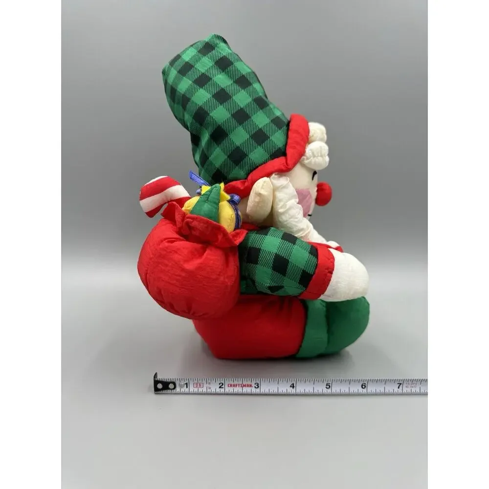 Vintage Nylon 12 Inch Christmas Stuffed Santa Claus Elf Carrying‎ Toy Gift Bag